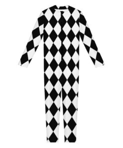Black And White Harlequin Pattern Print Women's Jumpsuit