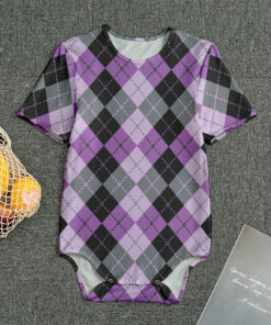 Black Grey And Violet Argyle Print Men's Bodysuit