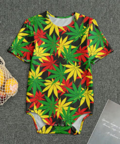 Classic Hemp Leaves Reggae Pattern Print Men's Bodysuit