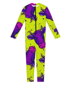 Lime Green And Purple Cow Pattern Print Women's Jumpsuit