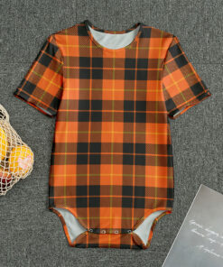 Orange Black And Yellow Tartan Print Men's Bodysuit