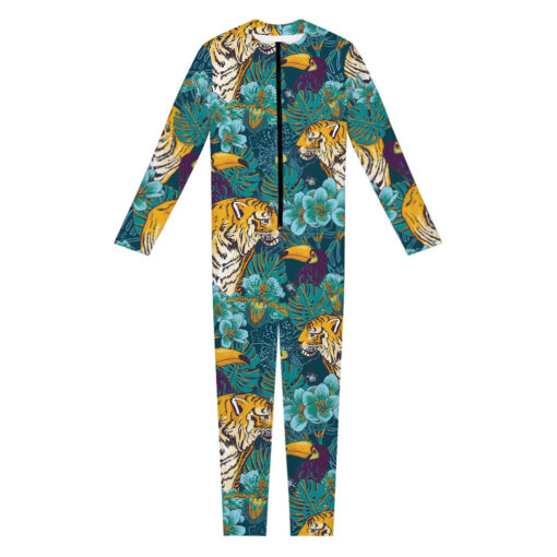 Tiger And Toucan Pattern Print Women's Jumpsuit