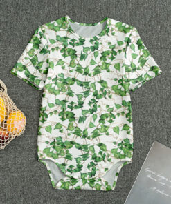 Watercolor Ivy Leaf Pattern Print Men's Bodysuit