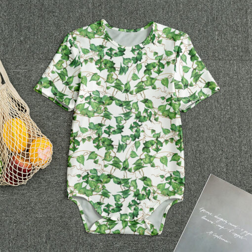 Watercolor Ivy Leaf Pattern Print Men's Bodysuit
