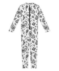 White Paisley Bandana Pattern Print Women's Jumpsuit